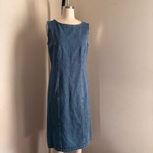 Vintage 90s Denim Midi Dress With Back Pockets